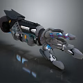 Futuristic Sci-Fi Character With Mechanical Arm Featuring Metal Joints And Colored Lights