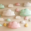Cute Colorful Cloud and Star Shaped Wall Decorations with Smiley Faces 3d model