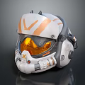 White and Orange Helmet with V Shaped Design Amber Visor and Mechanical Details