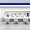 Modern Beauty Salon Interior With Reception Desk Mirrors White Chairs And Display Shelves