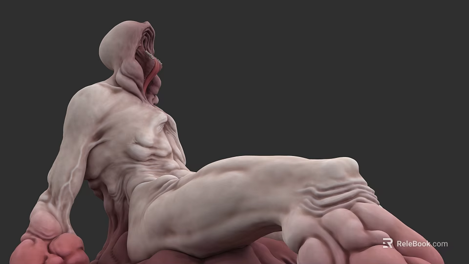 Monstrous Pale Muscular Alien Like Game Movie Character With Distorted Body Open Mouth 3d model 