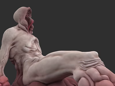 Monstrous Pale Muscular Alien Like Game Movie Character With Distorted Body Open Mouth 3d model