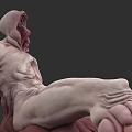 Monstrous Pale Muscular Alien Like Game Movie Character With Distorted Body Open Mouth