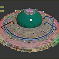 Futuristic UFO Design With Metallic Circular Base And Green Dome Structure 3d model