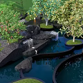 Karesansui Garden Landscape With Stepping Stones Stone Lanterns Rocks Trees And Pond