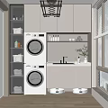Functional Home Balcony With Stacked Washing Machine Dryer Sink Countertop And Storage Cabinets