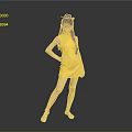 Woman In Yellow Silk Cheongsam With Bun Hairstyle Barefoot Against Gray Background