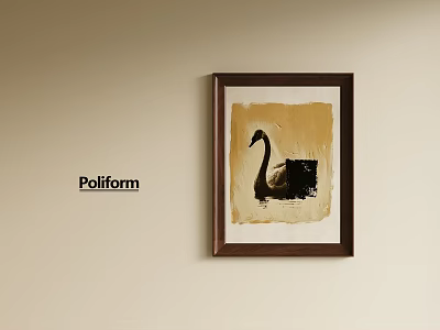 Beautiful Swan Animal Painting In Brown Frame Hanging On Beige Wall Interior Decor 3d model