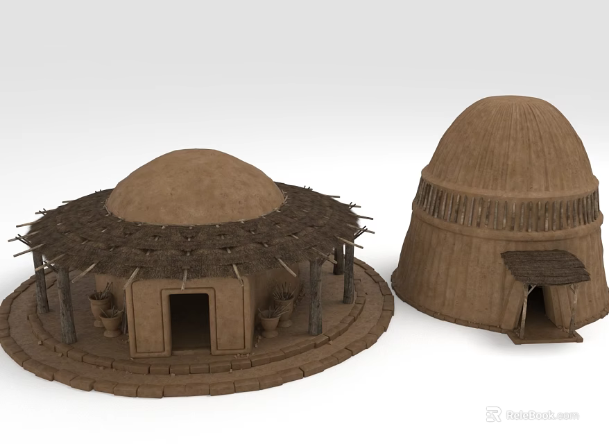 Traditional Dome Shaped Buildings With Thatched Roofs Mud Construction And Circular Design 3d model 