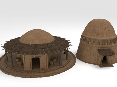 Traditional Dome Shaped Buildings With Thatched Roofs Mud Construction And Circular Design 3d model