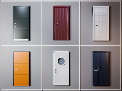 Various Colored Hinged Doors With Different Designs For Home Interior 3d model
