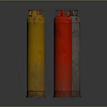 Three Yellow Red Gray Gas Cylinders Essential Household Supplies For Daily Use