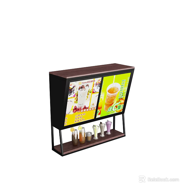 Public Facility Digital Display Stand With Dual Screens Beverage Ads And Cup Storage 3d model 