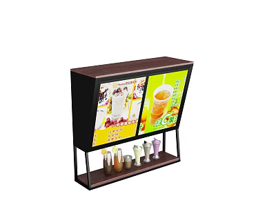 Public Facility Digital Display Stand With Dual Screens Beverage Ads And Cup Storage 3d model