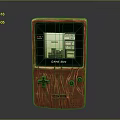Retro Game Boy Electronic Device With Wooden Design And Gaming Screen