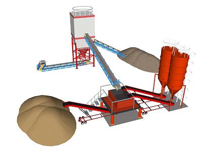 Industrial Construction Equipment With Conveyor Belts Storage Tanks And Sand Piles 3d model
