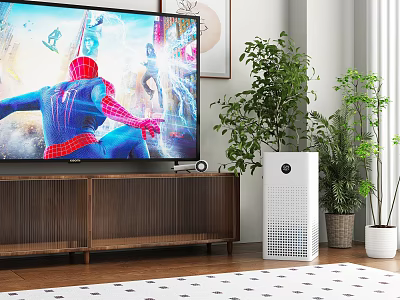 Air Purifier In Modern Living Room With TV And Plants 3d model