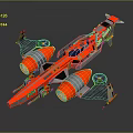 Red Sci Fi Spaceship 3D Model With Multiple Engines And Aerodynamic Wings 3d model