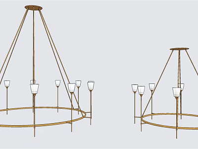 Stylish Modern Chandeliers With Golden Circular Frame And White Glass Lampshades 3d model