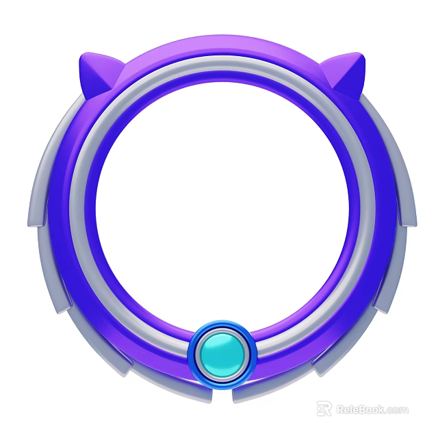Stylish Purple And Silver Circular Decorative Ornament Set With Cat Ear Accents And Blue Gemstone 3d model 