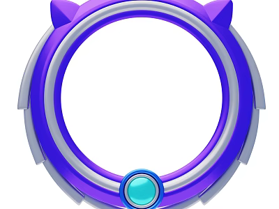 Stylish Purple And Silver Circular Decorative Ornament Set With Cat Ear Accents And Blue Gemstone 3d model