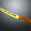Golden Kitchen Knife With Brown Handle And Hollowed Out Blade Design