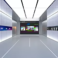 Tech Exhibition Hall Interior With Large Screen And Product Displays 3d model