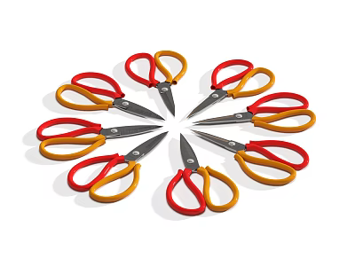 High Quality Hardware Scissors With Red And Yellow Handles Arranged Radially 3d model