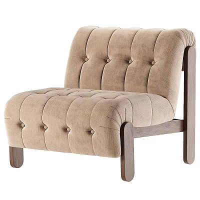 Modern Single Sofa With Beige Tufted Upholstery And Wooden Armrests And Legs 3d model