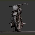 Old Vintage Motorcycle Displayed on Gray Platform with Headlight and Seat