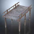 Natural Rustic Wooden Bridge Structure With Railings And Support Posts