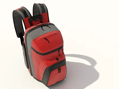 Red and Gray Backpack with Double Shoulder Straps Multiple Pockets and Zipper Closure 3d model