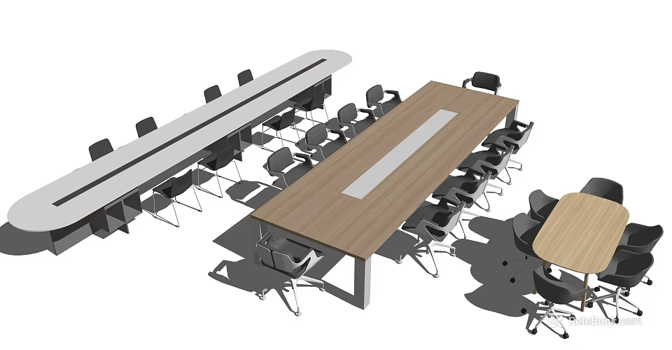 Modern Conference Table With Wooden Top Metal Frame Meeting Room Setup Multiple Chairs 3d model 