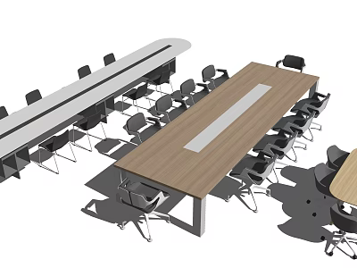 Modern Conference Table With Wooden Top Metal Frame Meeting Room Setup Multiple Chairs 3d model