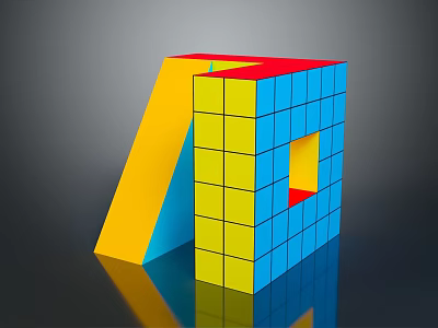 Colorful Interlocking Blocks 3D Geometric Structure With Yellow Blue Red For Household Creative Toy 3d model