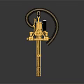 Golden Weapon Design With Metallic Finish And Black Hose Attachment Detail