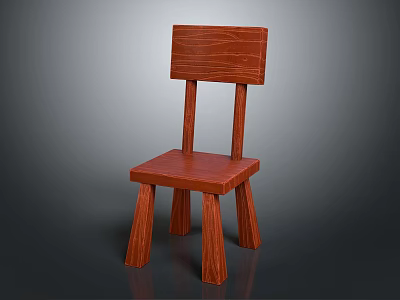 Simple Brown Wooden Single Chair With Backrest And Four Legs Design 3d model