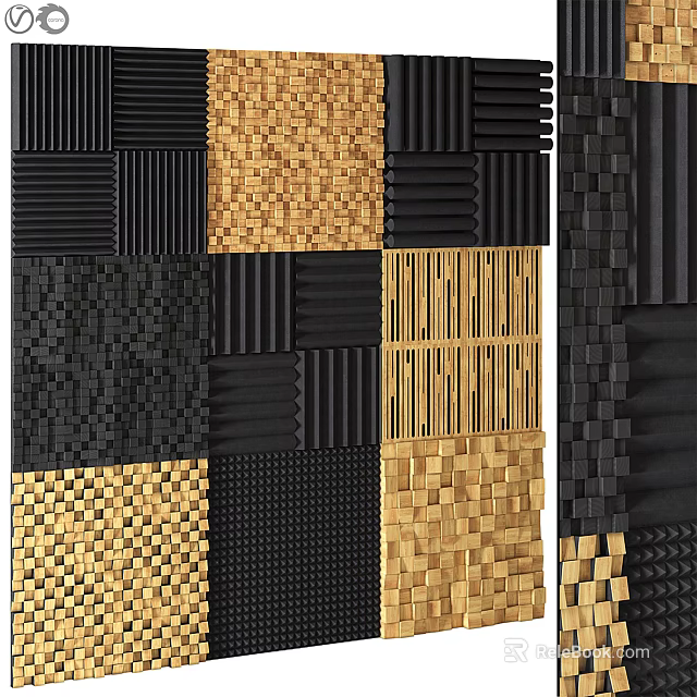 Modern Decorative Wall Panels Featuring Black And Gold Textured Geometric Patterns Blocks And Stripes 3d model 