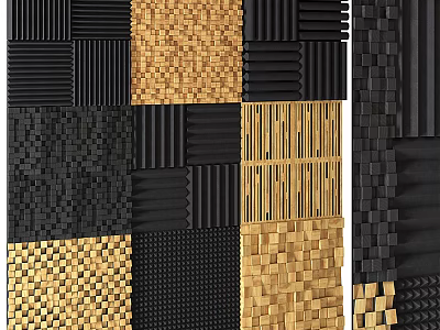 Modern Decorative Wall Panels Featuring Black And Gold Textured Geometric Patterns Blocks And Stripes 3d model