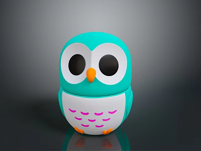 Turquoise Owl Plush Toy with Big Black Eyes Orange Beak and Pink Chest Patterns 3d model