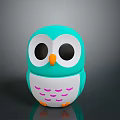Turquoise Owl Plush Toy with Big Black Eyes Orange Beak and Pink Chest Patterns