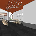 Indiabulls Group Reception Area with Orange Ceiling White Walls Front Desk Plants and Pendant Lights