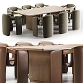 Modern Dining Table Set With Wooden Top And Curved Back Upholstered Chairs