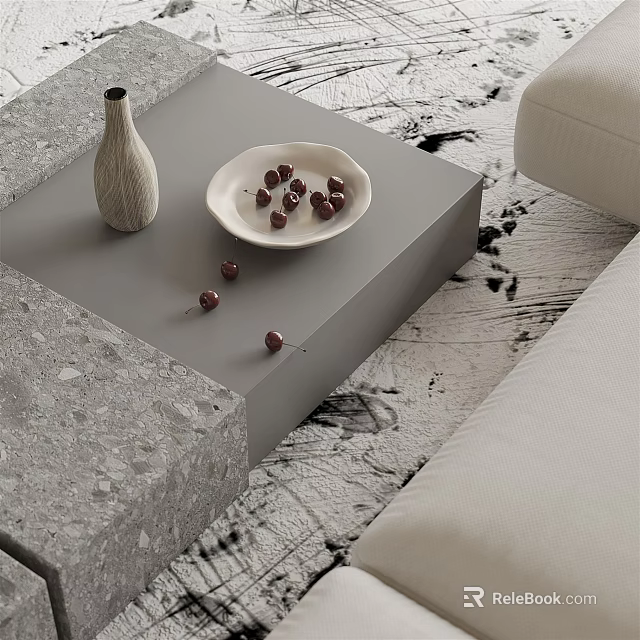 Modern Living Room Interior With Light Gray Sofa Coffee Table Vase And Decorative Berries 3d model 