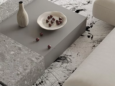Modern Living Room Interior With Light Gray Sofa Coffee Table Vase And Decorative Berries 3d model