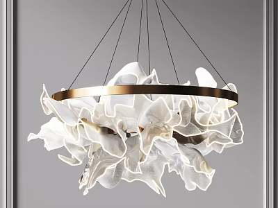 Modern Elegant Chandelier With Golden Ring And White Petal Like Design 3d model