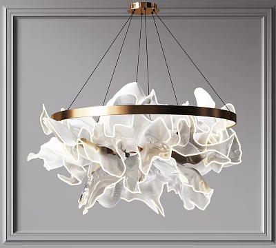 Modern Elegant Chandelier With Golden Ring And White Petal Like Design 3d model