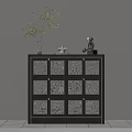 Modern Dark Chest Of Drawers With Unique Art Pattern Doors For Home Display And Storage