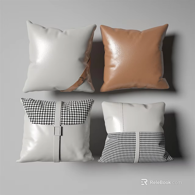 Leather Throw Pillows In White Brown And Black White Checkered Patterns 3d model