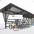 Modern Bicycle Shed With Metal Roof Structure And Multiple Parked Bicycles